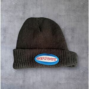 Vintage Stussy Oval Patch Black Cuff Beanie Y2K